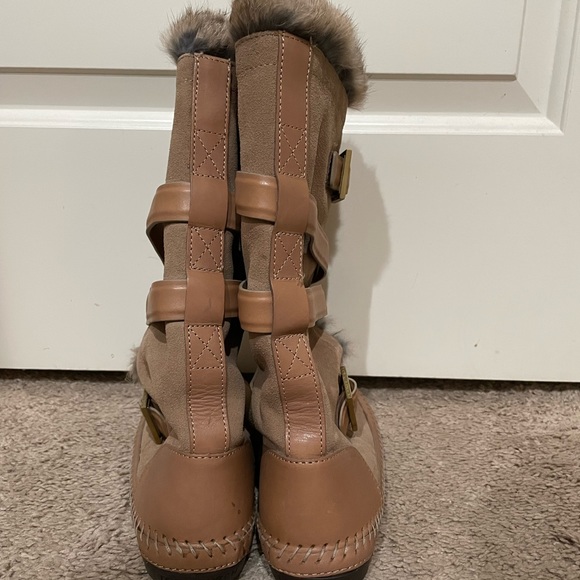 Tory Burch Jaden Genuine Rabbit Fur Lined Leather Moccasin Boots - Picture 3 of 7